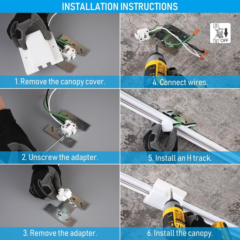 LEONLITE H Track Floating Canopy Connector, H Type Single Circuit 3-Wire-1 Track Lighting Kit, UL Listed, Compatible with Halo Track Rail System, Flame Retardant Material, Flexible Accesories, White - Image 4